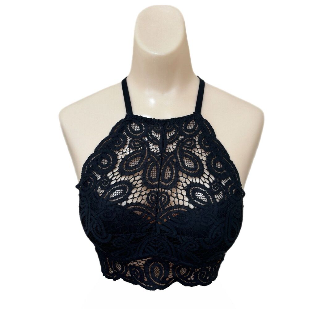 Black Lacy Fairy Grunge Layering Halter Push Up Bra Small Whimsigoth Cottage